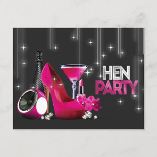 Hot Pink High Heel Champagne Black Hen Party Invitation