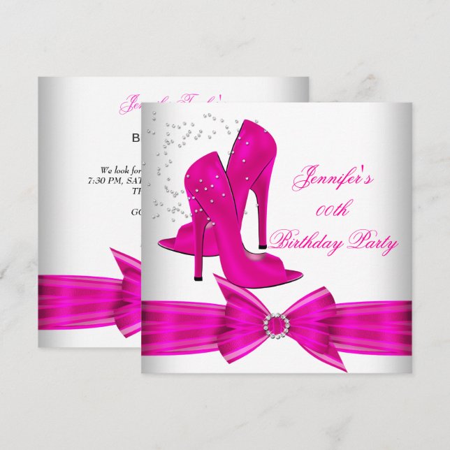 Hot Pink High Heel Shoe Birthday Party Invitation (Front/Back)