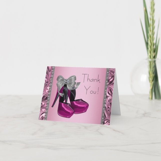 Hot Pink High Heel Shoe Thank You Card (Front)