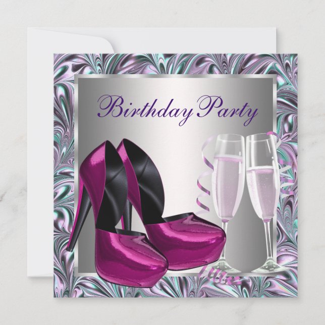 Hot Pink High Heel Shoes Womans Birthday Invitation (Front)
