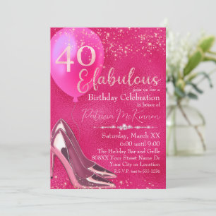 Hot Pink High Heel Stilettos Glitter 40th Birthday Invitation