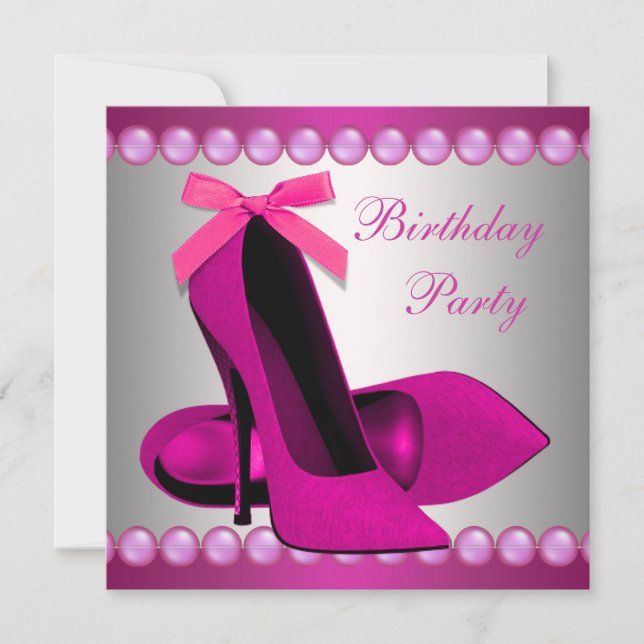 Hot Pink High Heels Shoes Birthday Party Invitation (Front)