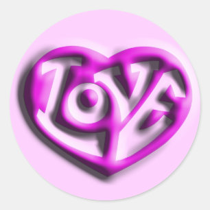 Hot Pink Hippie Love Heart Classic Round Sticker