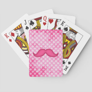 Hot Pink Hipster Moustache and Polka Dot Pattern Playing Cards