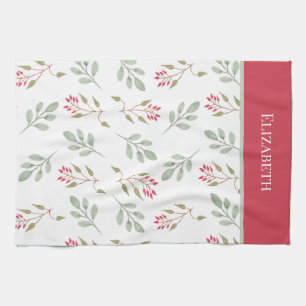 Hot Pink Holly Berry Christmas Tea Towel