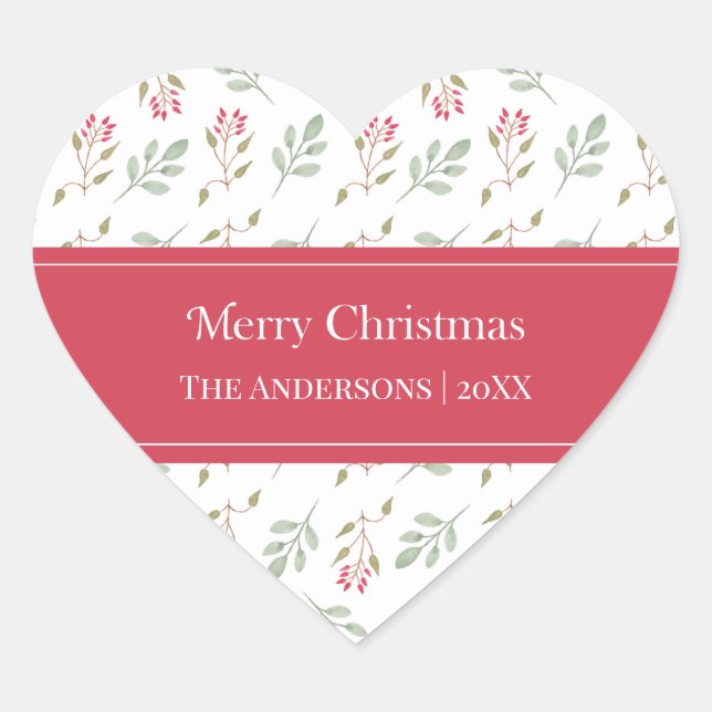 Hot Pink Holly Berry Merry Christmas Gift Heart Sticker (Front)