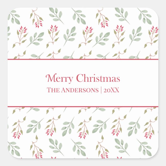 Hot Pink Holly Berry Merry Christmas Gift Stickers (Front)