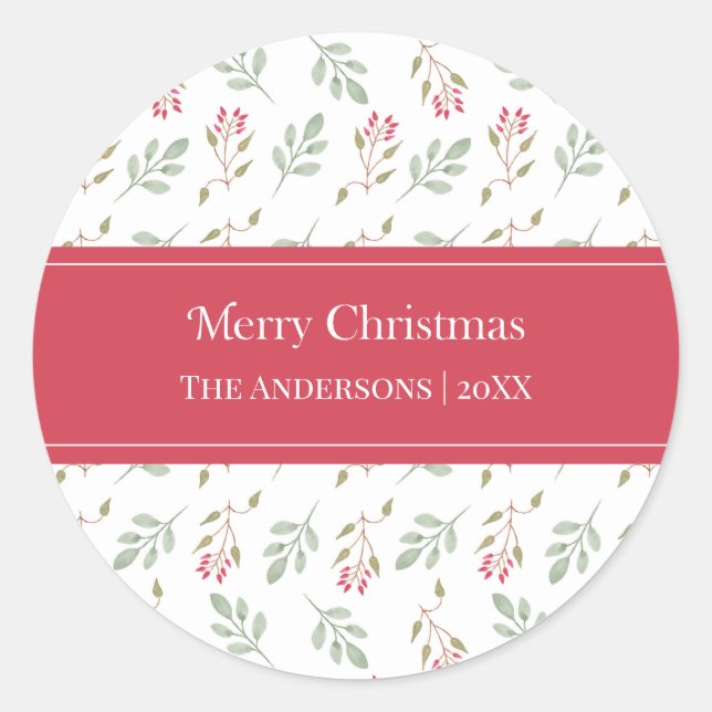 Hot Pink Holly Berry Merry Christmas Gift Stickers (Front)