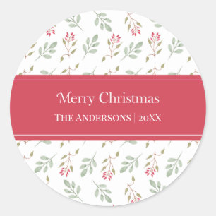 Hot Pink Holly Berry Merry Christmas Gift Stickers