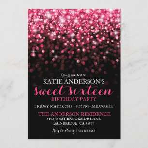 Hot Pink Hollywood Glitter Sweet Sixteen Party Invitation