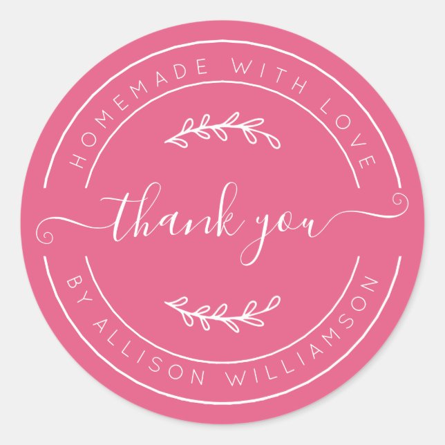 Hot Pink Homemade Thank You Label (Front)