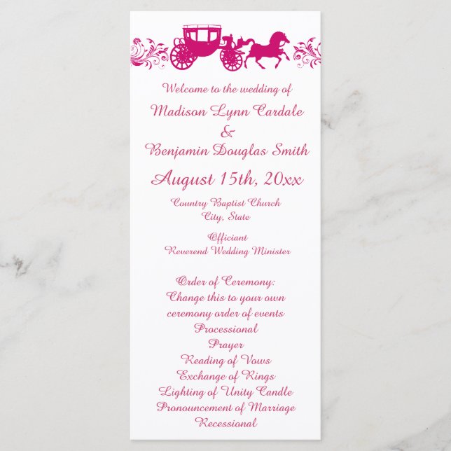 Hot Pink Horse and Carriage Wedding Programs Programme (Front)