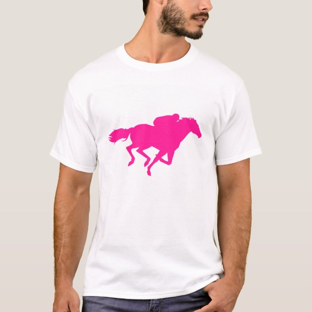 Hot Pink Horse Racing; Race Horse T-Shirt (Front)