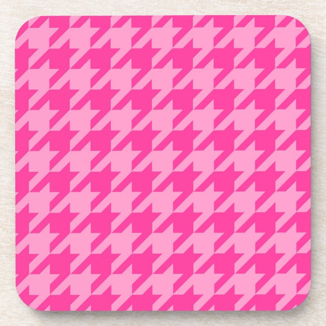 Hot Pink Houndstooth Plaid Design Coaster (Front)