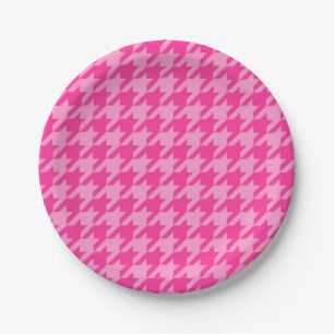 Hot Pink Houndstooth Plaid Design Paper Plate