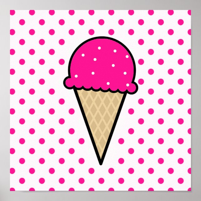 Hot Pink Ice Cream Cone Poster (Front)
