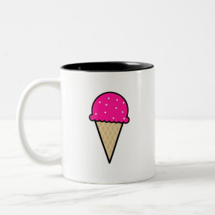 Hot Pink Ice Cream Cone Two-Tone Coffee Mug