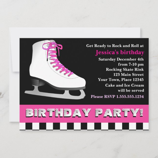 Hot Pink Ice Skating Birthday Party Invitation (Front)