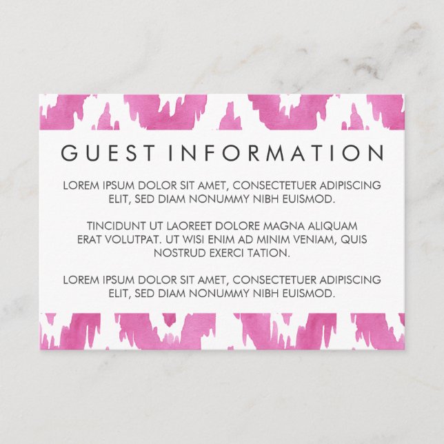 Hot Pink Ikat Guest Information Enclosure Card (Front)