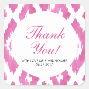 Hot Pink Ikat Thank You Square Sticker