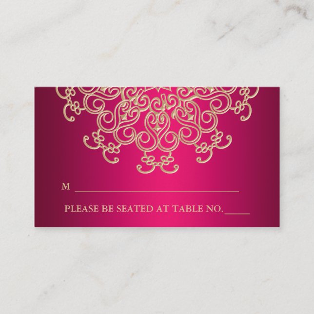 Hot Pink Indian Inspired Seating Place Card (Front)