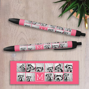 Hot Pink Instagram Photo Collage Custom Monogram Black Ink Pen