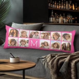 Hot Pink Instagram Photo Collage Custom Monogram Body Cushion
