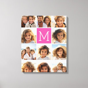 Hot Pink Instagram Photo Collage Custom Monogram Canvas Print