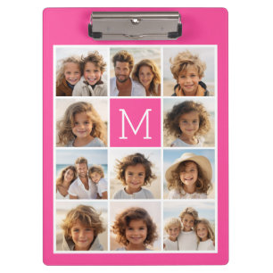 Hot Pink Instagram Photo Collage Custom Monogram Clipboard