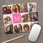 Hot Pink Instagram Photo Collage Custom Monogram Mouse Mat<br><div class="desc">Use up to 11 square or selfie phone photos to create a unique and personal gift. Or you can keep the hipster puppy and make a trendy keepsake. If you need to adjust the pictures,  click on the customise tool to make changes.</div>