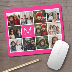 Hot Pink Instagram Photo Collage Custom Monogram Mouse Mat