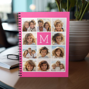 Hot Pink Instagram Photo Collage Custom Monogram Notebook