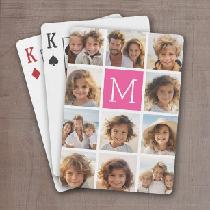 Hot Pink Instagram Photo Collage Custom Monogram Playing Cards
