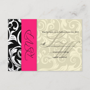 Hot Pink Ivory Swirl Wedding RSVP Card