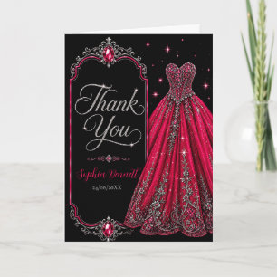 Hot Pink Jewel Sweet 16 Thank You Card
