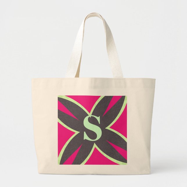 Hot Pink Kaleidoscope Large Tote Bag (Front)