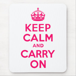 Hot Pink Keep Calm and Carry On Mouse Mat