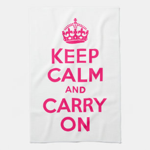 Hot Pink Keep Calm and Carry On Tea Towel