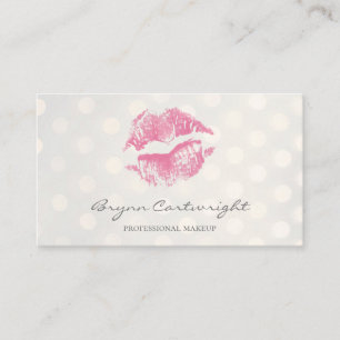 Hot Pink Kiss Lips with Golden Bokeh Dots Makeup Business Card