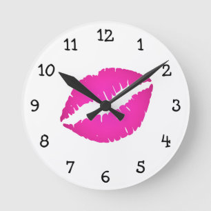 Hot Pink Kiss Round Clock