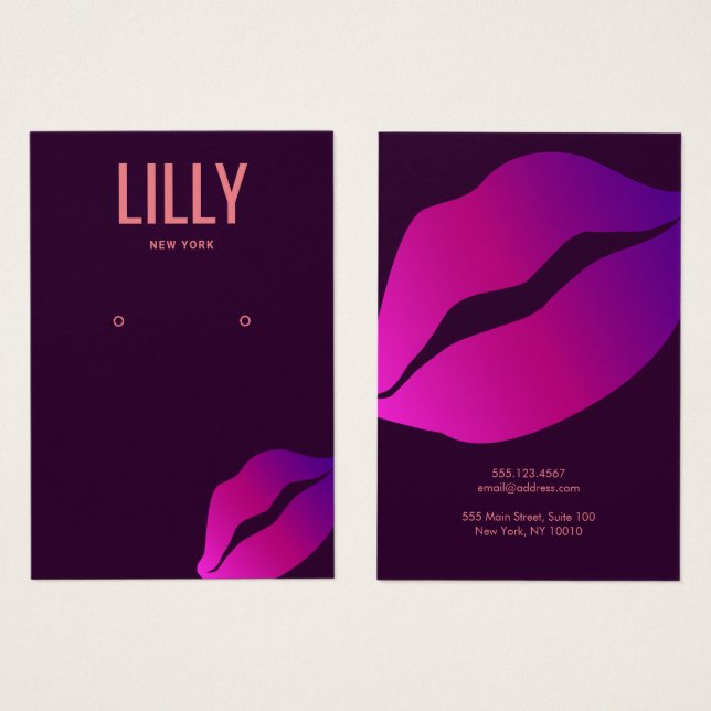 Hot Pink Kissing Lips Earring Display Card (Front & Back)