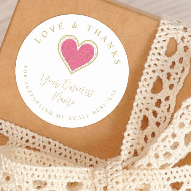 Hot Pink Lace Effect Heart Love Thanks Supporting Classic Round Sticker (Creator Uploaded)