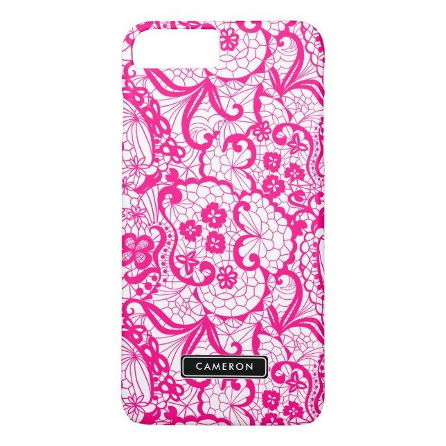 Hot Pink Lace Pattern Custom iPhone 8 Plus Case (Back)