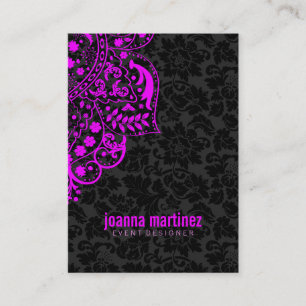 Hot Pink Lace & Reversible Black & White Damasks Business Card