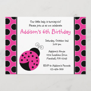 Hot Pink Ladybug Birthday Invitations