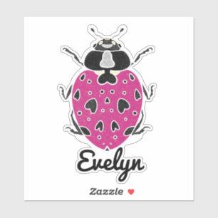 Hot Pink Ladybug with Name Sticker
