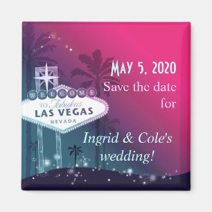 Hot Pink Las Vegas Strip Wedding Save the Date Magnet