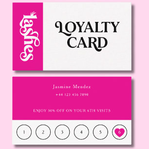 Hot Pink Lashes 6 Appointments Loyalty Card 