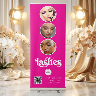 Hot Pink Lashes QR Photo Collage Logo Retractable Banner