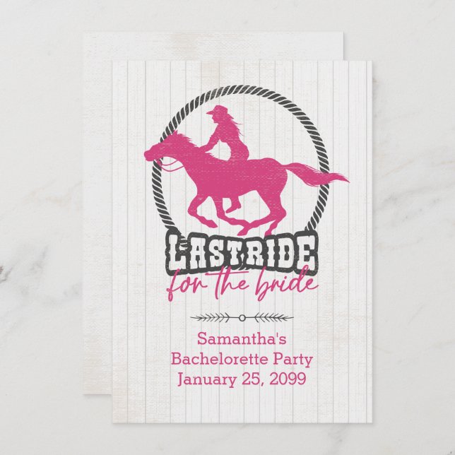 Hot Pink Last Ride For The Bride Invitation (Front/Back)